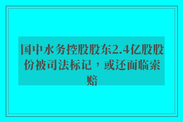 国中水务控股股东2.4亿股股份被司法标记，或还面临索赔